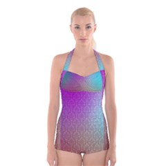 Blue And Pink Colors On A Pattern Boyleg Halter Swimsuit 