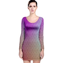 Blue And Pink Colors On A Pattern Long Sleeve Velvet Bodycon Dress