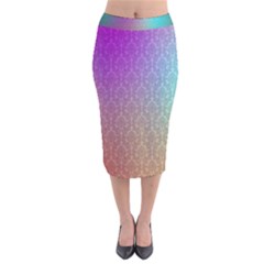 Blue And Pink Colors On A Pattern Velvet Midi Pencil Skirt