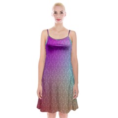 Blue And Pink Colors On A Pattern Spaghetti Strap Velvet Dress