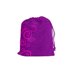 Floraly Swirlish Purple Color Drawstring Pouches (medium)  by Amaryn4rt