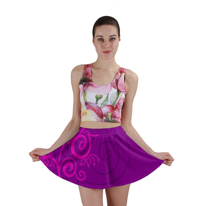 Floraly Swirlish Purple Color Mini Skirt