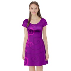 Floraly Swirlish Purple Color Short Sleeve Skater Dress by Amaryn4rt