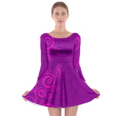 Floraly Swirlish Purple Color Long Sleeve Skater Dress