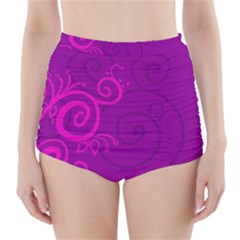 Floraly Swirlish Purple Color High-waisted Bikini Bottoms by Amaryn4rt