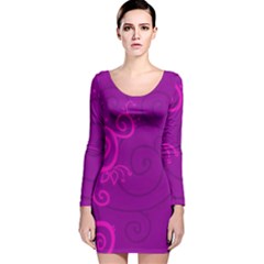 Floraly Swirlish Purple Color Long Sleeve Velvet Bodycon Dress