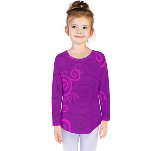 Floraly Swirlish Purple Color Kids  Long Sleeve Tee by Amaryn4rt