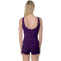 Dark Purple Metal Mesh With Round Holes Texture One Piece Boyleg Swimsuit View2