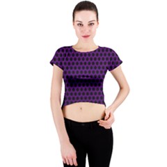 Dark Purple Metal Mesh With Round Holes Texture Crew Neck Crop Top by Amaryn4rt