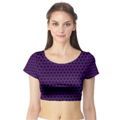 Dark Purple Metal Mesh With Round Holes Texture Short Sleeve Crop Top (tight Fit) by Amaryn4rt