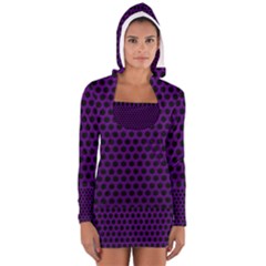 Dark Purple Metal Mesh With Round Holes Texture Women s Long Sleeve Hooded T-shirt by Amaryn4rt