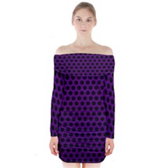 Dark Purple Metal Mesh With Round Holes Texture Long Sleeve Off Shoulder Dress