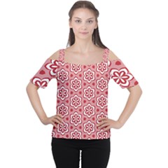 Floral Abstract Pattern Women s Cutout Shoulder Tee