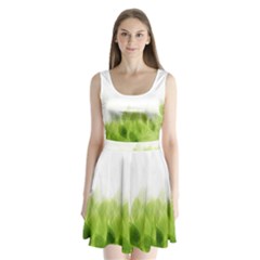 Green Leaves Pattern Split Back Mini Dress 