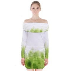 Green Leaves Pattern Long Sleeve Off Shoulder Dress