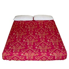 Damask Background Gold Fitted Sheet (queen Size)