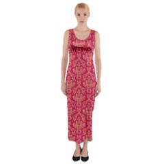 Damask Background Gold Fitted Maxi Dress