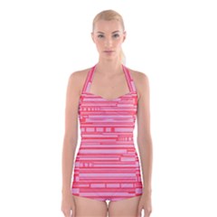 Index Red Pink Boyleg Halter Swimsuit 