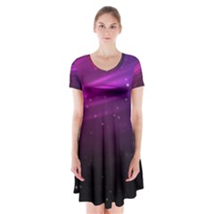 Purple Wallpaper Short Sleeve V-neck Flare Dress