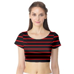 Red And Black Horizontal Lines And Stripes Seamless Tileable Short Sleeve Crop Top (tight Fit)