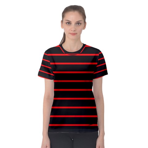 Red And Black Horizontal Lines And Stripes Seamless Tileable Women s Sport Mesh Tee by Amaryn4rt