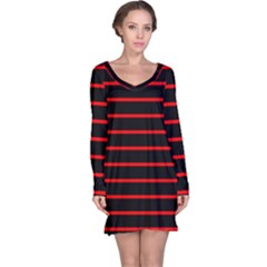 Red And Black Horizontal Lines And Stripes Seamless Tileable Long Sleeve Nightdress