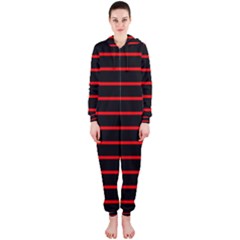 Red And Black Horizontal Lines And Stripes Seamless Tileable Hooded Jumpsuit (ladies) 