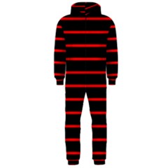 Red And Black Horizontal Lines And Stripes Seamless Tileable Hooded Jumpsuit (men)  by Amaryn4rt