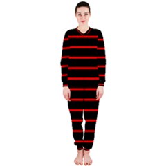 Red And Black Horizontal Lines And Stripes Seamless Tileable Onepiece Jumpsuit (ladies)  by Amaryn4rt