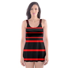 Red And Black Horizontal Lines And Stripes Seamless Tileable Skater Dress Swimsuit