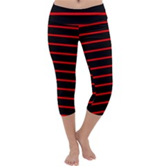 Red And Black Horizontal Lines And Stripes Seamless Tileable Capri Yoga Leggings by Amaryn4rt