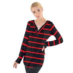 Red And Black Horizontal Lines And Stripes Seamless Tileable Women s Tie Up Tee