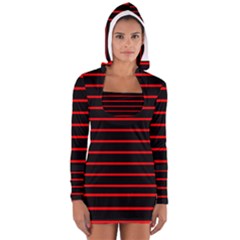 Red And Black Horizontal Lines And Stripes Seamless Tileable Women s Long Sleeve Hooded T-shirt by Amaryn4rt