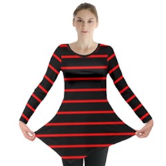 Red And Black Horizontal Lines And Stripes Seamless Tileable Long Sleeve Tunic 