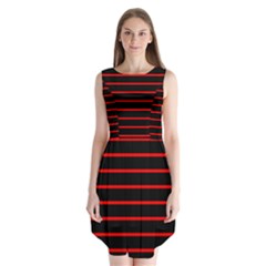 Red And Black Horizontal Lines And Stripes Seamless Tileable Sleeveless Chiffon Dress  