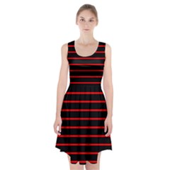 Red And Black Horizontal Lines And Stripes Seamless Tileable Racerback Midi Dress