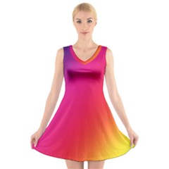 Rainbow Colors V-neck Sleeveless Skater Dress