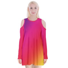 Rainbow Colors Velvet Long Sleeve Shoulder Cutout Dress