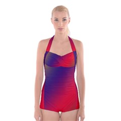 Rainbow Two Background Boyleg Halter Swimsuit 