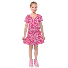 Template Deep Fluorescent Pink Kids  Short Sleeve Velvet Dress