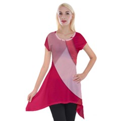 Red Material Design Short Sleeve Side Drop Tunic