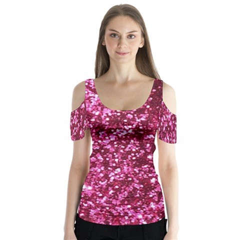 Pink Glitter Butterfly Sleeve Cutout Tee  by Amaryn4rt