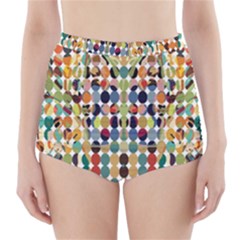 Retro Pattern Abstract High-waisted Bikini Bottoms