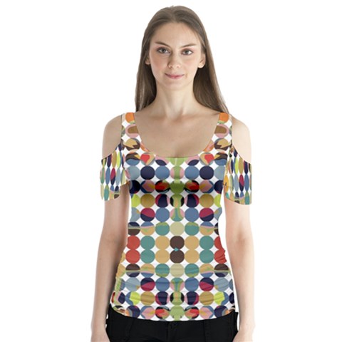 Retro Pattern Abstract Butterfly Sleeve Cutout Tee  by Amaryn4rt