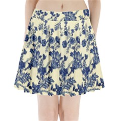 Vintage Blue Drawings On Fabric Pleated Mini Skirt