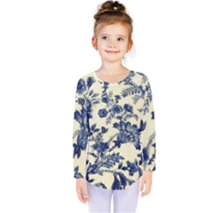 Vintage Blue Drawings On Fabric Kids  Long Sleeve Tee