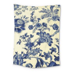 Vintage Blue Drawings On Fabric Medium Tapestry