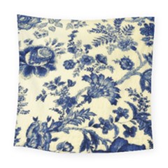 Vintage Blue Drawings On Fabric Square Tapestry (large)