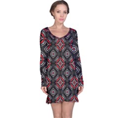 Abstract Black And Red Pattern Long Sleeve Nightdress