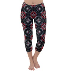 Abstract Black And Red Pattern Capri Winter Leggings 